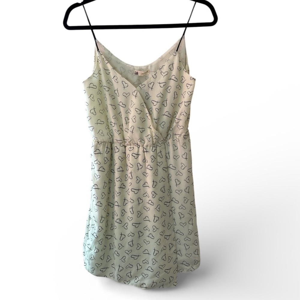 Cotton Candy Barefoot Ivory Cream Heart Print Surplice Wrap Sun Mini Dress S NEW